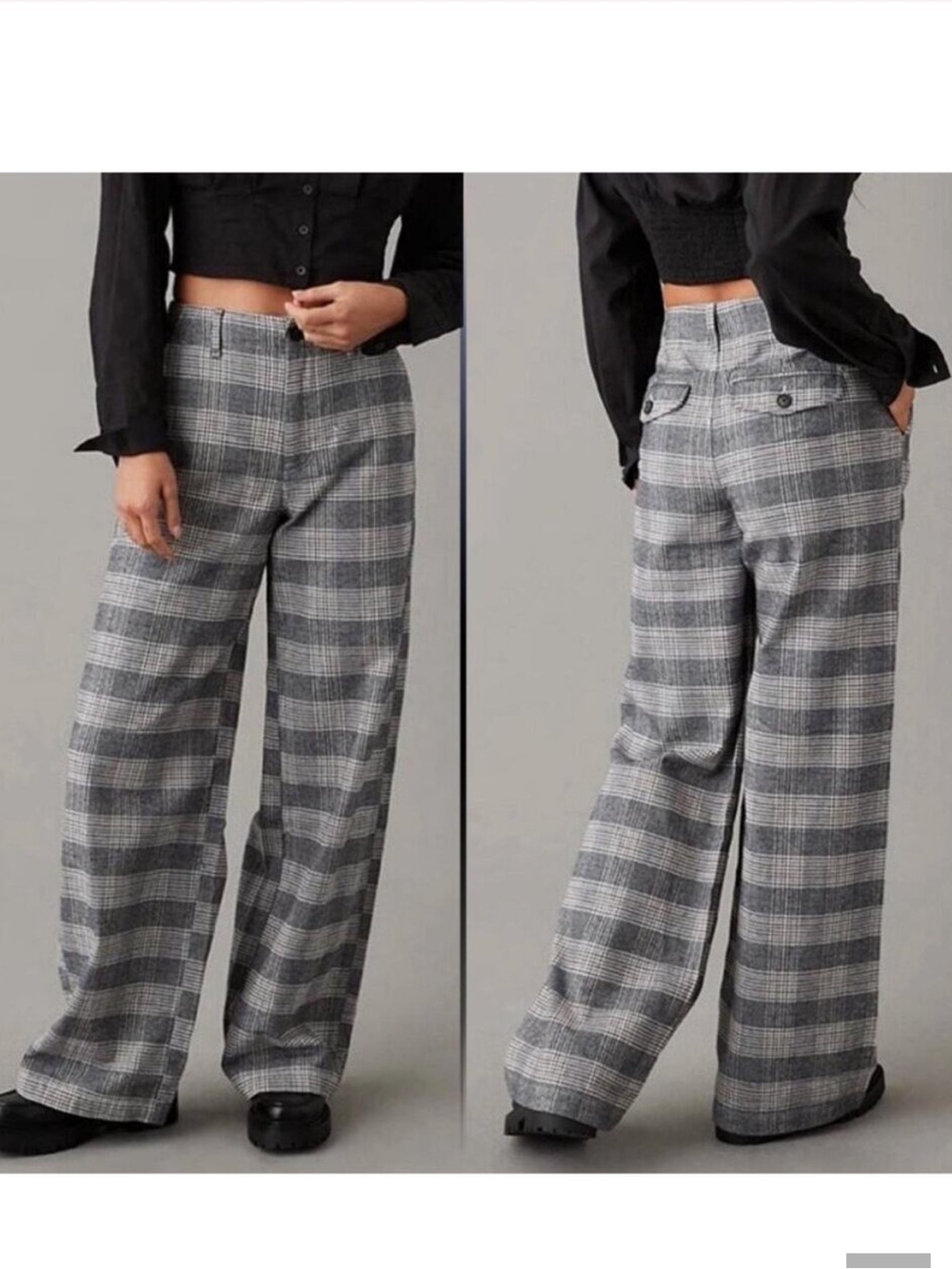 American Eagle Super High-Waisted Baggy Plaid Wide-Leg Trouser